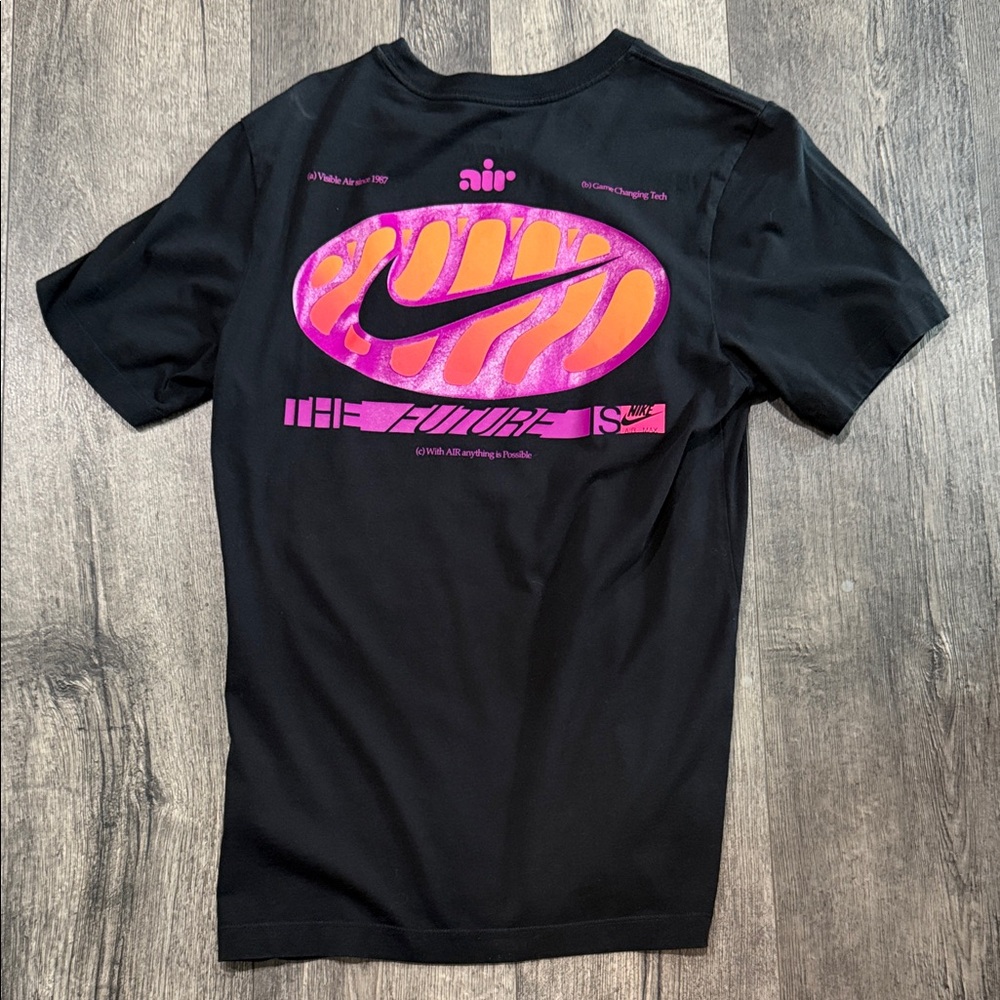 Nike Men’s Black Graphic T-Shirt with Pink & Orange Logo